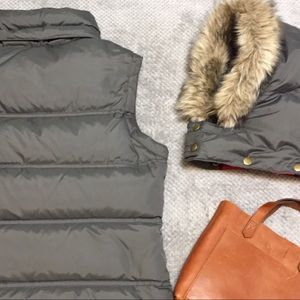 Grey Puffy Vest With Fur Lined Hat